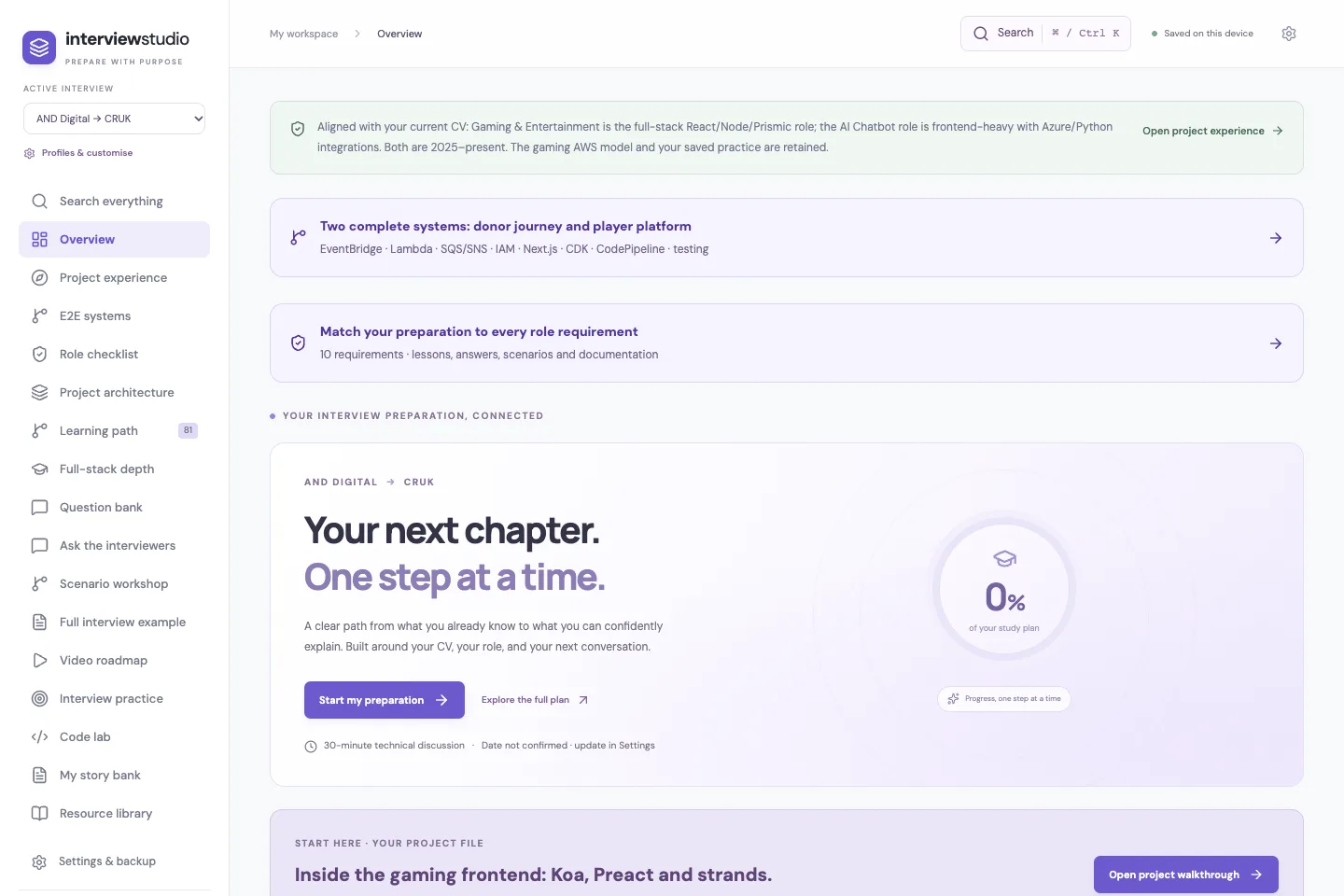 Interview preparation dashboard